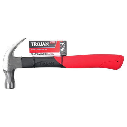 Trojan 20oz Fibreglass Claw Hammer - Induction Hardened, Lifetime Warranty, Red/Black
