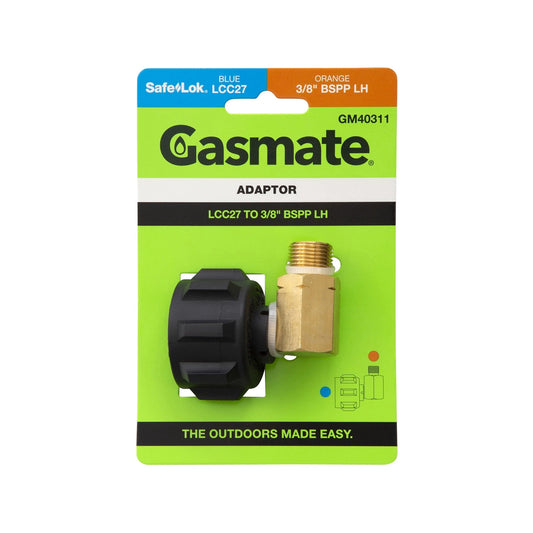Gasmate Adaptor 3/8" BSPP LH to LCC27 Brass Nylon 90-Degree Bend for BBQ Camping