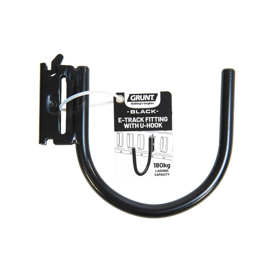 GRUNT E-Track Fitting U Hook Black, 180kg Capacity, Easy Install, Secure Locking