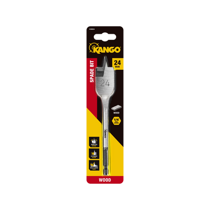 Kango 24mm Spade Bit - Wingless Design, Extended Scoop, Multi Grind Edge, ¼” Hex Shank