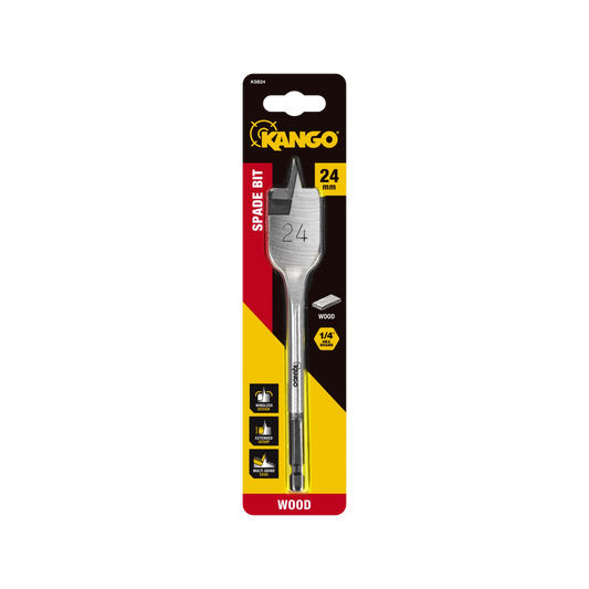 Kango 24mm Spade Bit - Wingless Design, Extended Scoop, Multi Grind Edge, ¼” Hex Shank