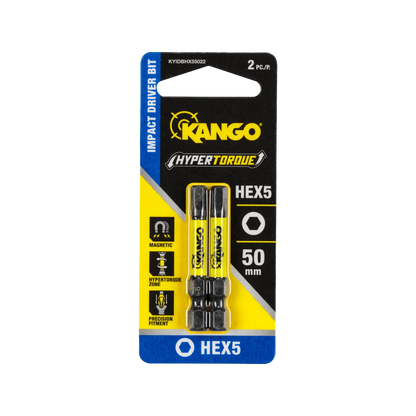 Kango Hypertorque 50mm HEX5 Impact Driver Bit 2 Pack, Magnetised Tips, Torsion Zone