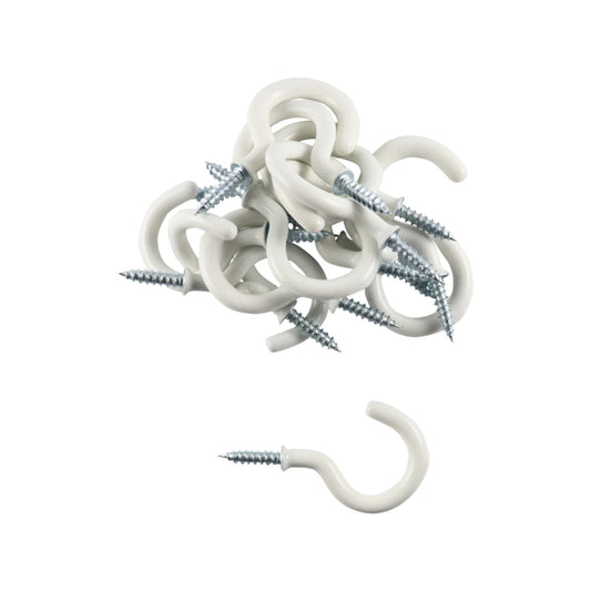 Everhang 21mm White PVC Cup Hooks - 15 Pcs, Secure & Easy Install, 5kg Load Capacity