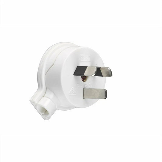 HPM 10A Side Entry Plug, White, 3 Pin, 240V, Low Profile Design