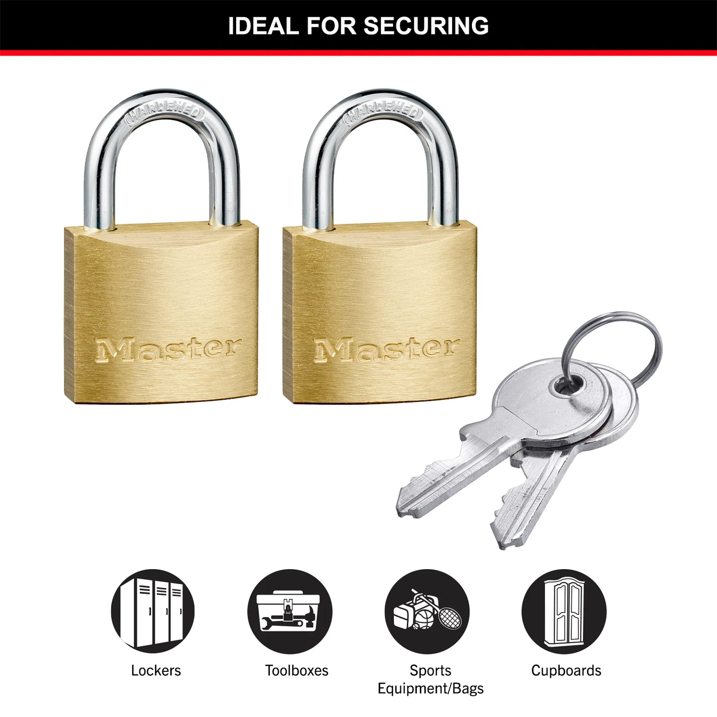 Master Lock 30mm Brass Keyed Padlock 2 Pack - Corrosion-Resistant, Hardened Steel Shackle