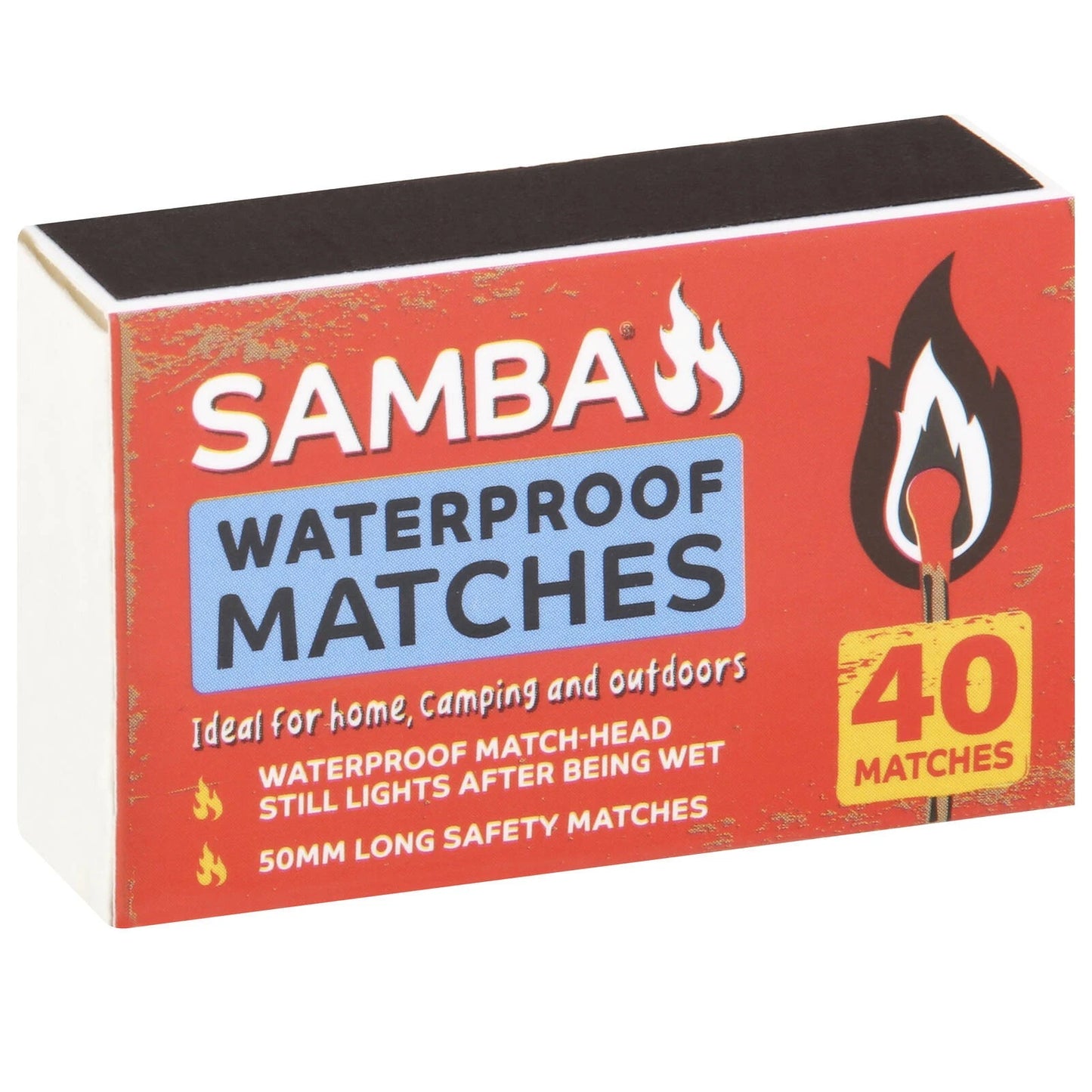 Samba Waterproof Matches - 10 Pack, 50mm Long, Reliable in Wet Conditions