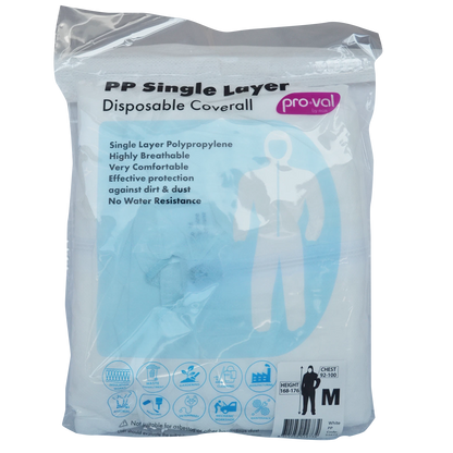 Pro-Val Disposable Coverall Medium - Breathable, Dust Resistant, Elasticated Fit