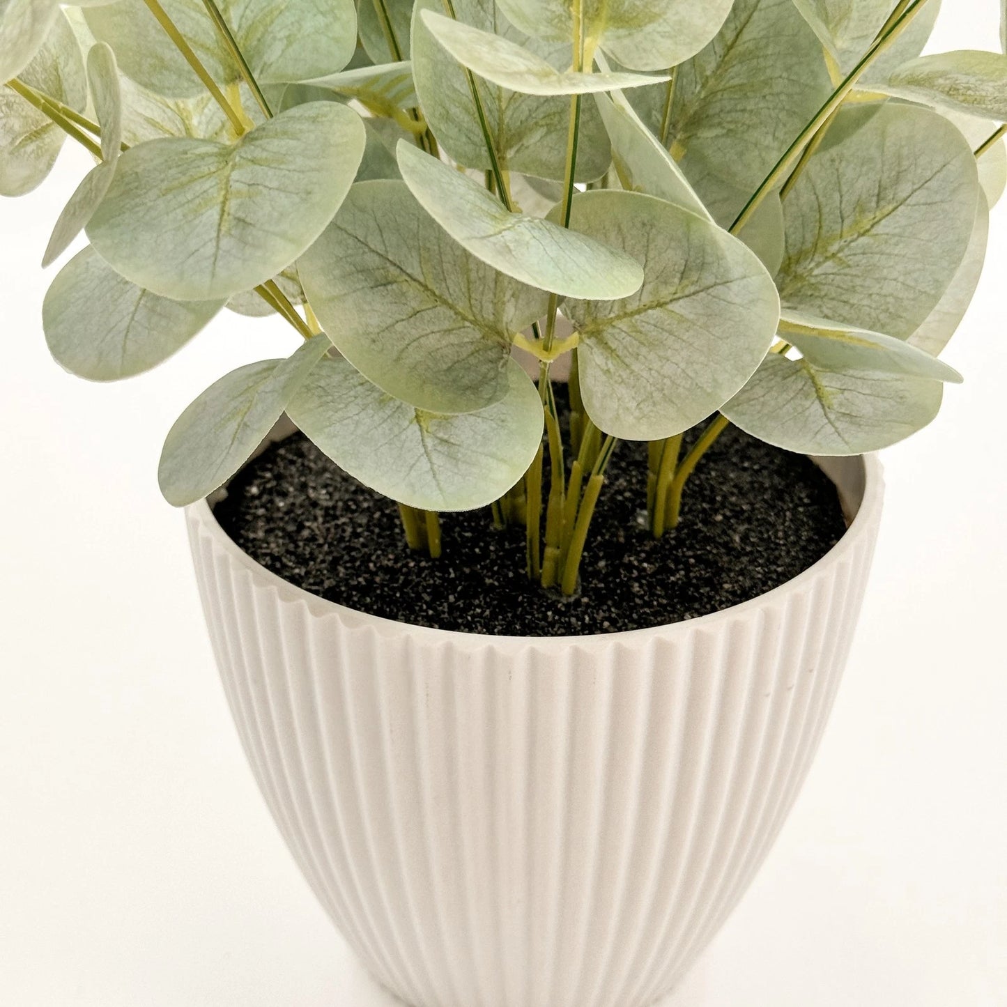 Artificial Baby Eucalyptus Plant - Green, 38cm, No Maintenance, White Pot