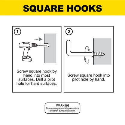 Everhang 25mm White PVC Coated Square Hooks - 5 Pack, Secure Wall Mount, 13kg Capacity