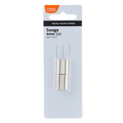 Taskmaster 4mm Copper Swage 2-Pack, Anti-Corrosive, Nickel-Plated for Wire Crimping