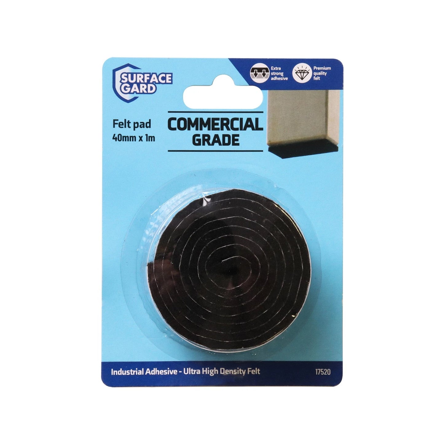 Surface Gard Black Felt Strip 40mm x 1m - Self-Adhesive, Noise Reduction, Surface Protection