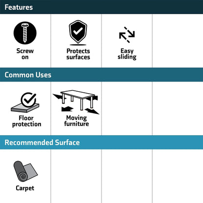 Surface Gard 28mm Threaded Metal Stem Furniture Glides, Polished Nickel, Easy Screw-In, 4 Pack