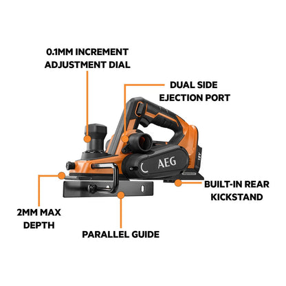 AEG 18V Brushless Planer 82mm - Precision, Adjustable Chamfer, Dual Dust Ejection