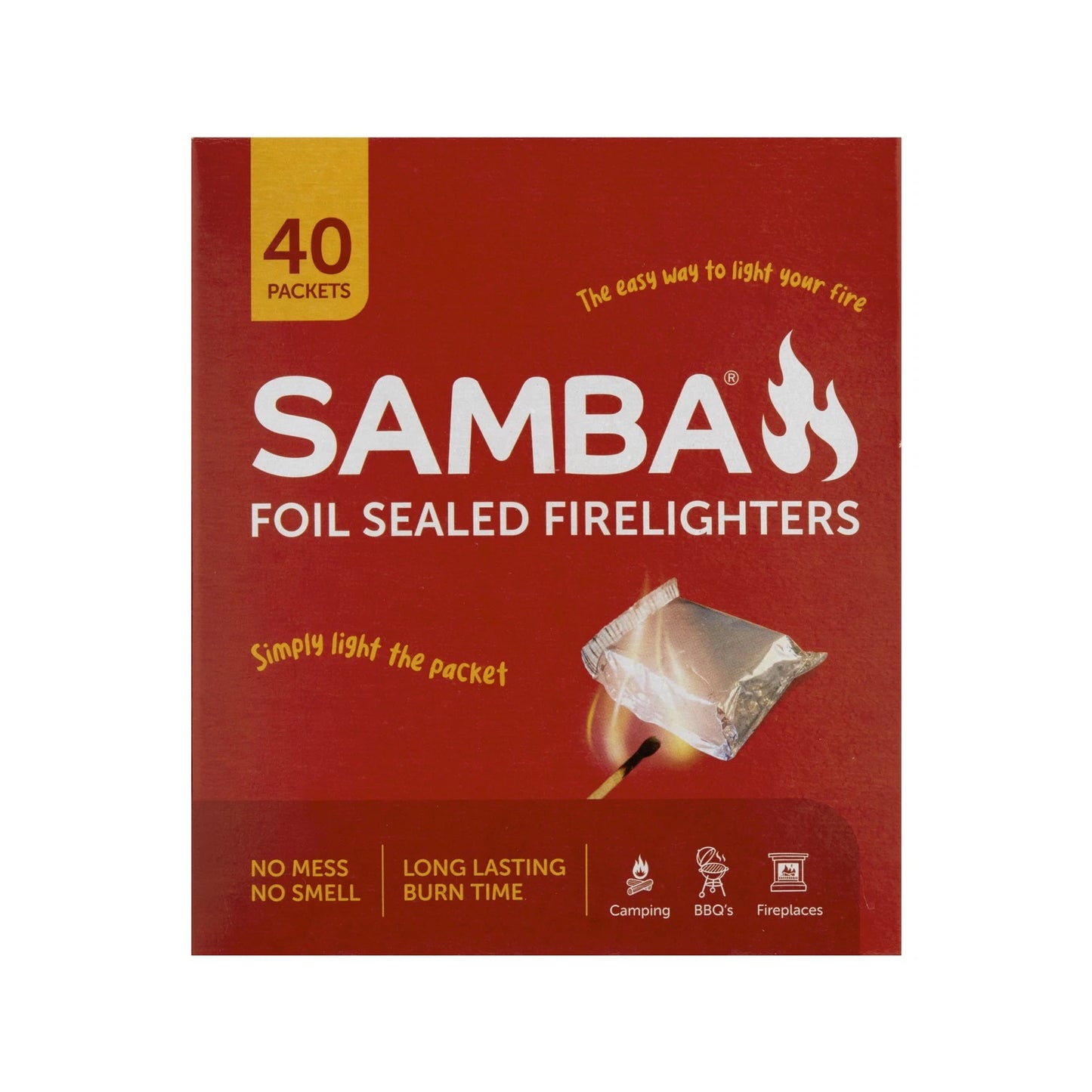 Samba Foil Sealed Firelighters 40 Pack - No Mess, Odor-Free, Long-Lasting Burn