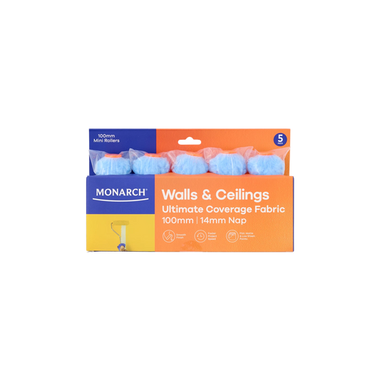 Monarch 100mm 14mm Nap Ultimate Coverage Fabric Mini Roller 5 Pack for Smooth Finish