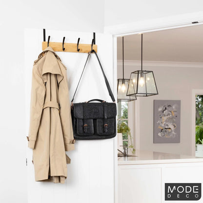 MODE 4 Over Door Hanger with Black Hooks on Bamboo Board, No Drilling, Fits Standard Doors