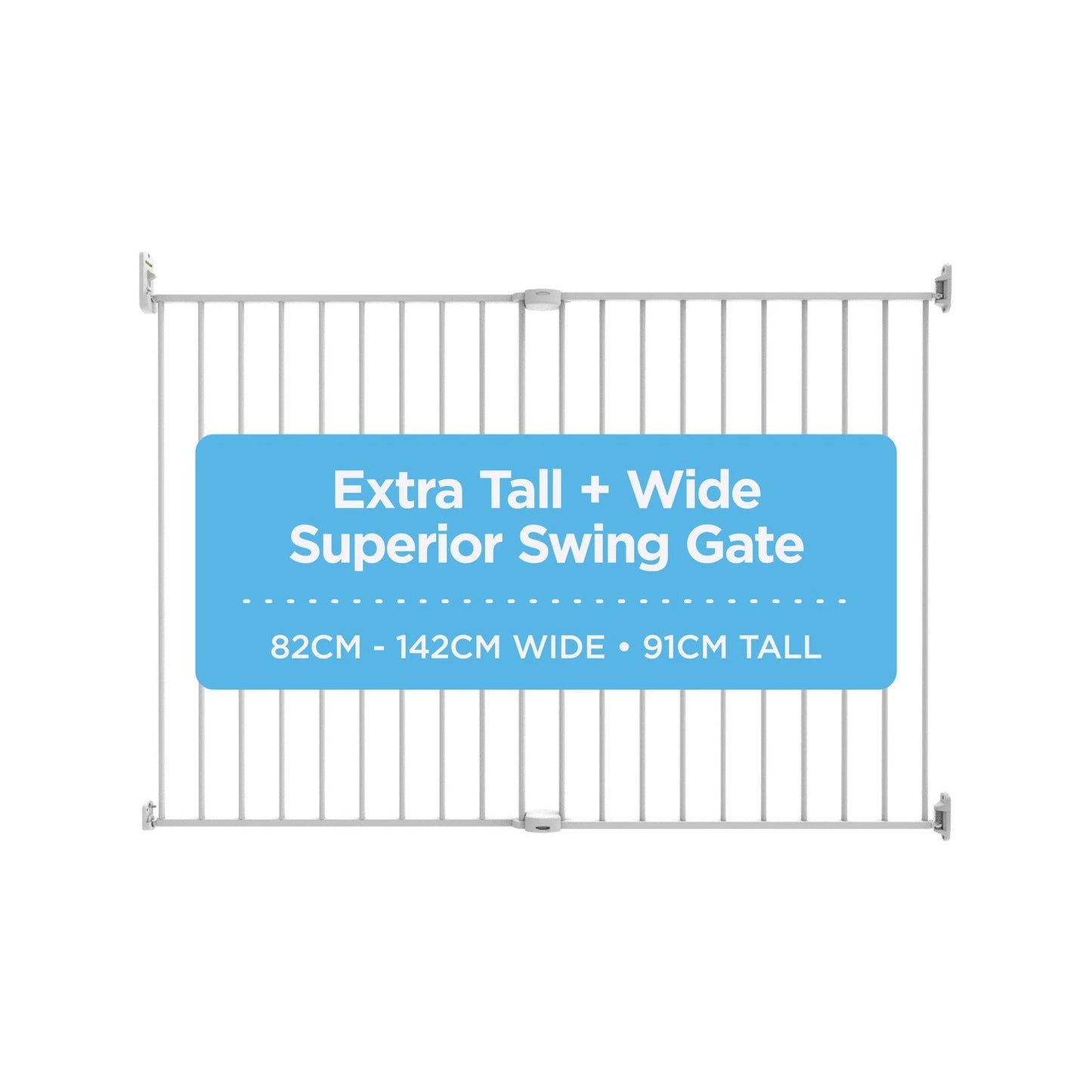 Perma Child Safety White Extra Tall & Wide Swing Gate, Adjustable 82-142cm, No Trip Hazard