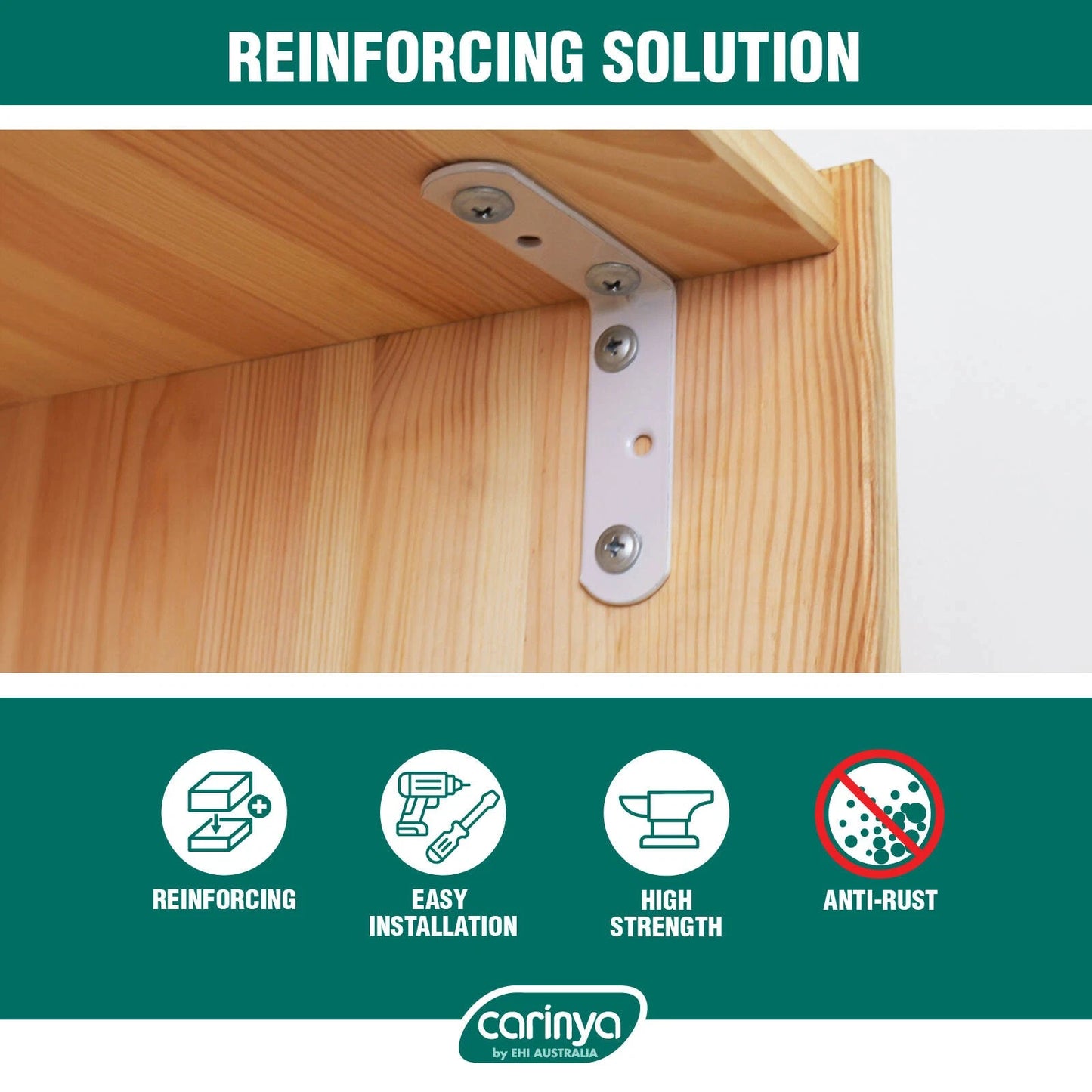 Carinya White Reinforcing Angle Bracket 70x70x20mm 8 Pack - Durable, Easy Install