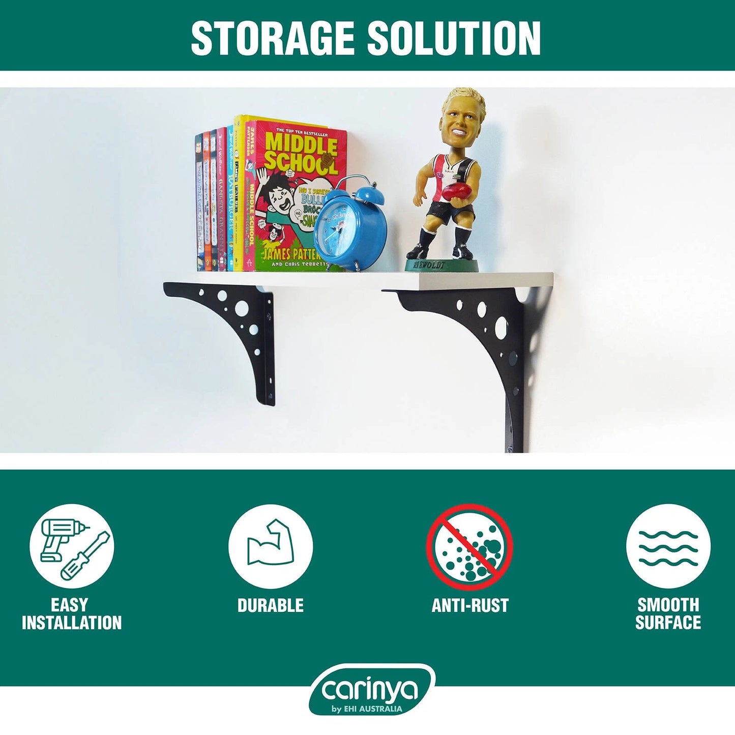 Carinya Black Euro Bracket 300x300mm, 100kg Load, Stylish & Durable Wall Mount