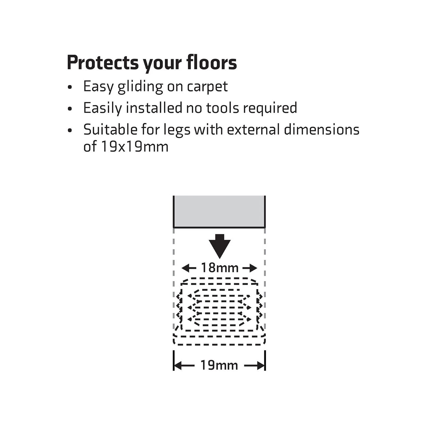 Surface Gard 19mm Black Square Plastic Chair Tips - 4 Pack, Easy Glide, Noise Reduction