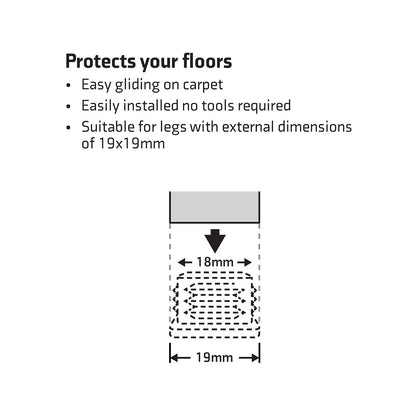 Surface Gard 19mm Black Square Plastic Chair Tips - 4 Pack, Easy Glide, Noise Reduction