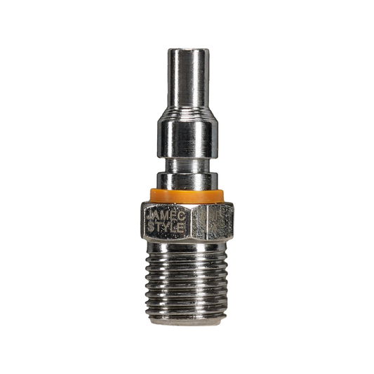 Powerfit Jamec Style 1/4" Male Plug, Durable Steel, 150 PSI, Orange Band