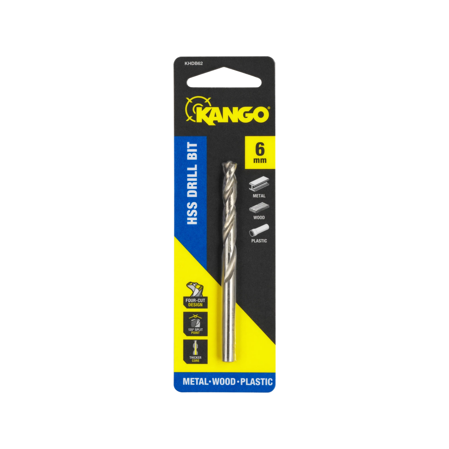 Kango 6mm HSS Drill Bit - Four-Cut Design, 135° Split Point, Rapid Eject Flute