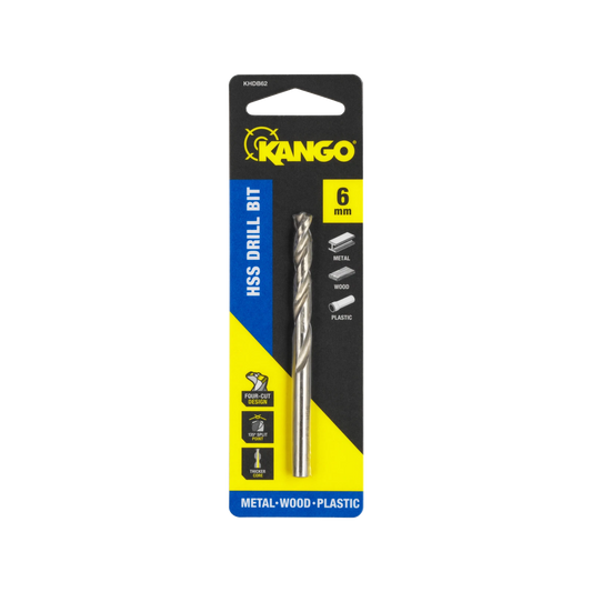 Kango 6mm HSS Drill Bit - Four-Cut Design, 135° Split Point, Rapid Eject Flute