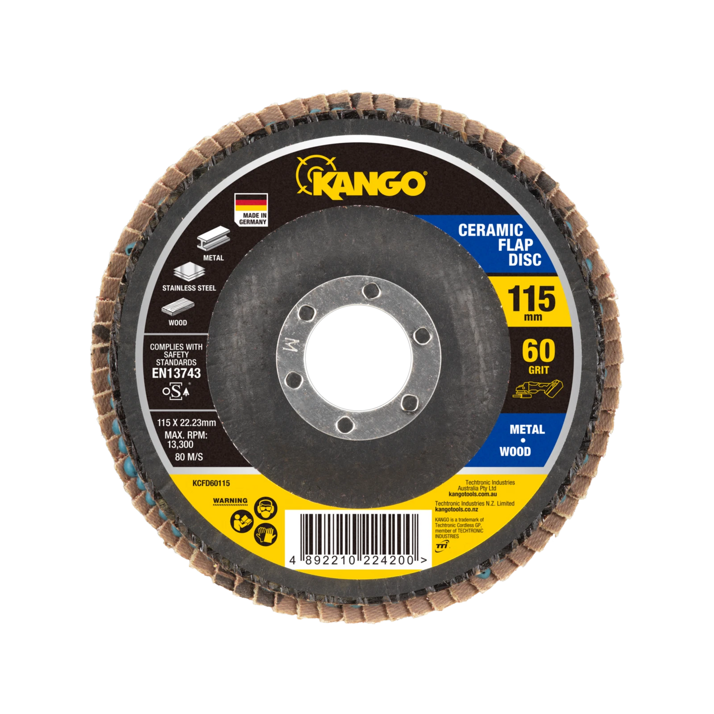 Kango 115mm 60G Ceramic Flap Disc for Metal Grinding with Self-Sharpening Properties