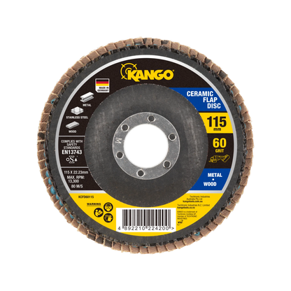 Kango 115mm 60G Ceramic Flap Disc for Metal Grinding with Self-Sharpening Properties