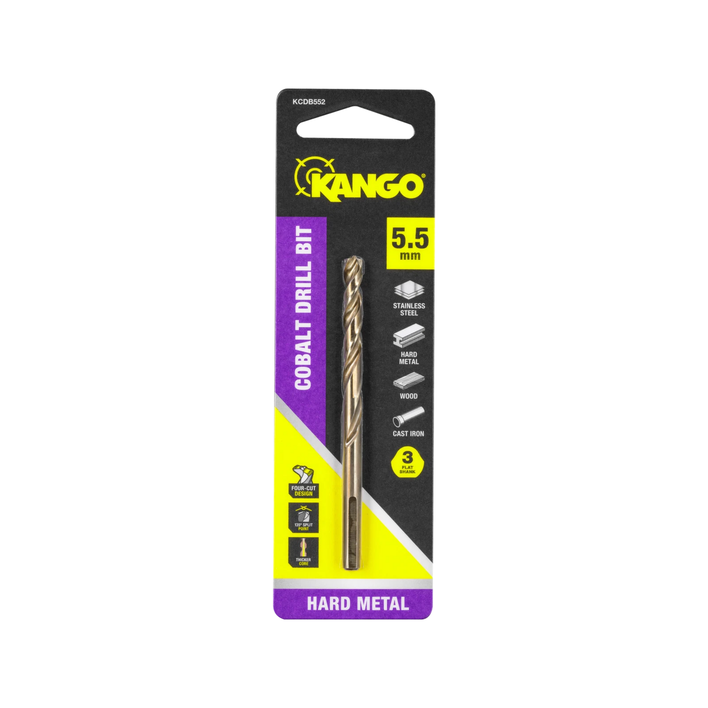 Kango 5.5mm Cobalt Drill Bit, 135° Split Point, Four-Cut Design, M35 Cobalt Blend
