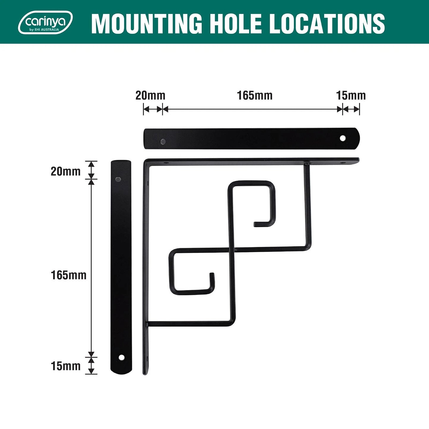 Carinya Black Square Scroll Stayed Bracket 200x200mm, Powder Coated Steel, Indoor/Outdoor Use