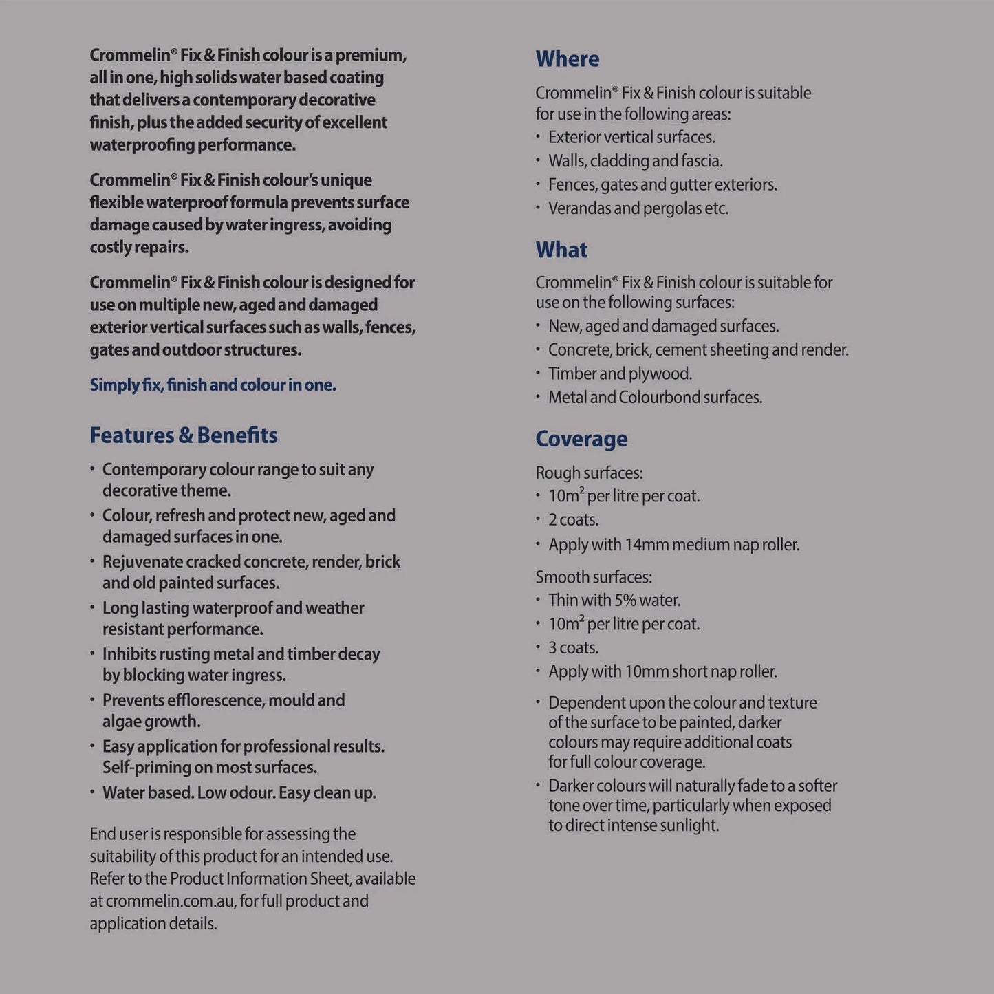 Crommelin 10L Red Fox Waterproof Exterior Paint - Fix & Finish, UV Resistant, Low VOC