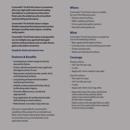 Crommelin 10L Red Fox Waterproof Exterior Paint - Fix & Finish, UV Resistant, Low VOC