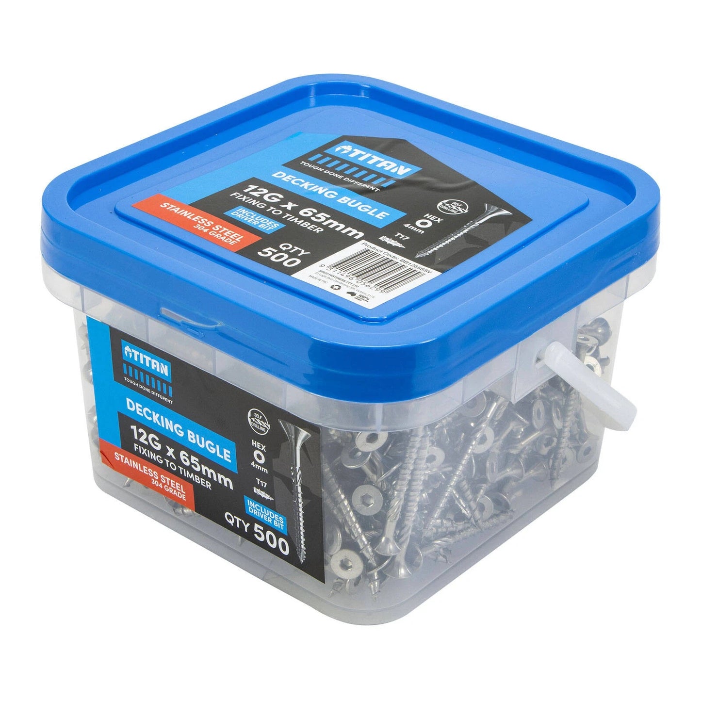 Titan 12G x 65mm Decking Bugle Screws 304 Stainless Steel Pack of 500