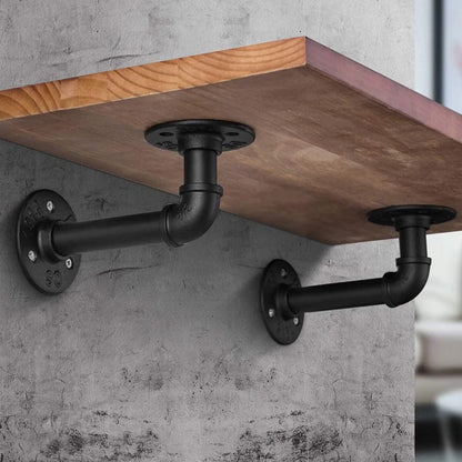 Carinya Curved Pipe Shelf Bracket 70x25mm, Steel, Black Finish, Easy Install, Industrial Style