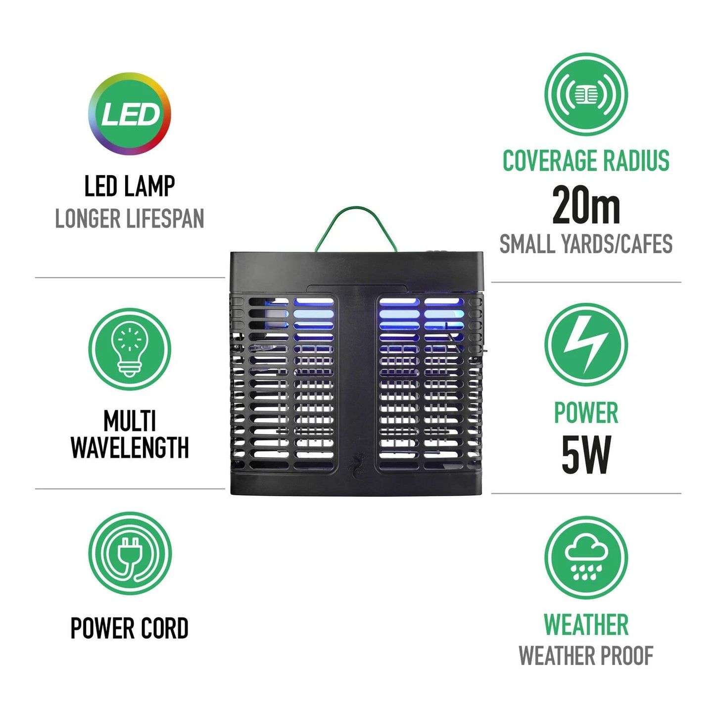 Gecko Small LED Slimline Zapper, 70% Energy Saving, 20m Coverage, Weatherproof IPX4