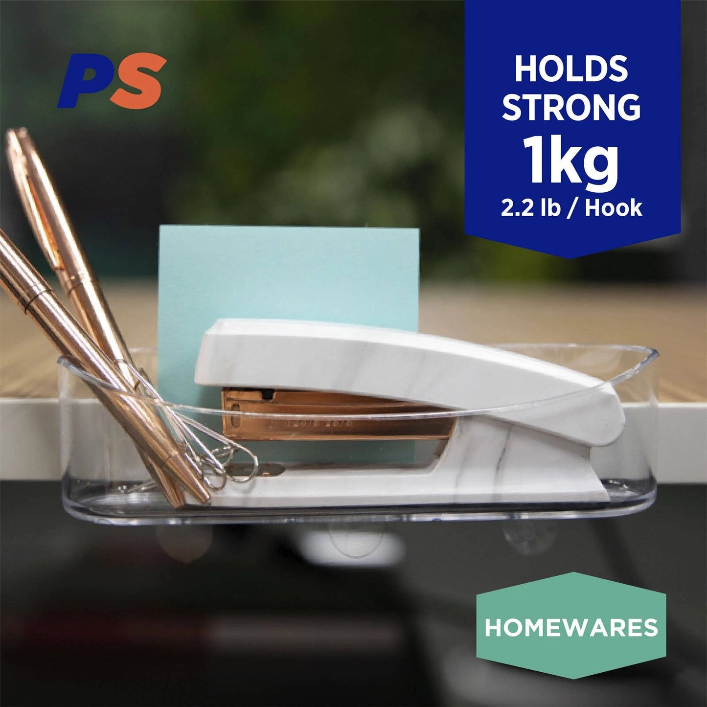 Permastik Clear Utility Caddy, Self-Adhesive, Holds 1kg, No Drilling Required