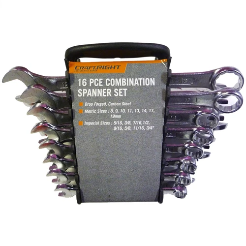 Craftright Chrome Combination Spanner Set, 16-Piece, Durable Steel, Corrosion Resistant