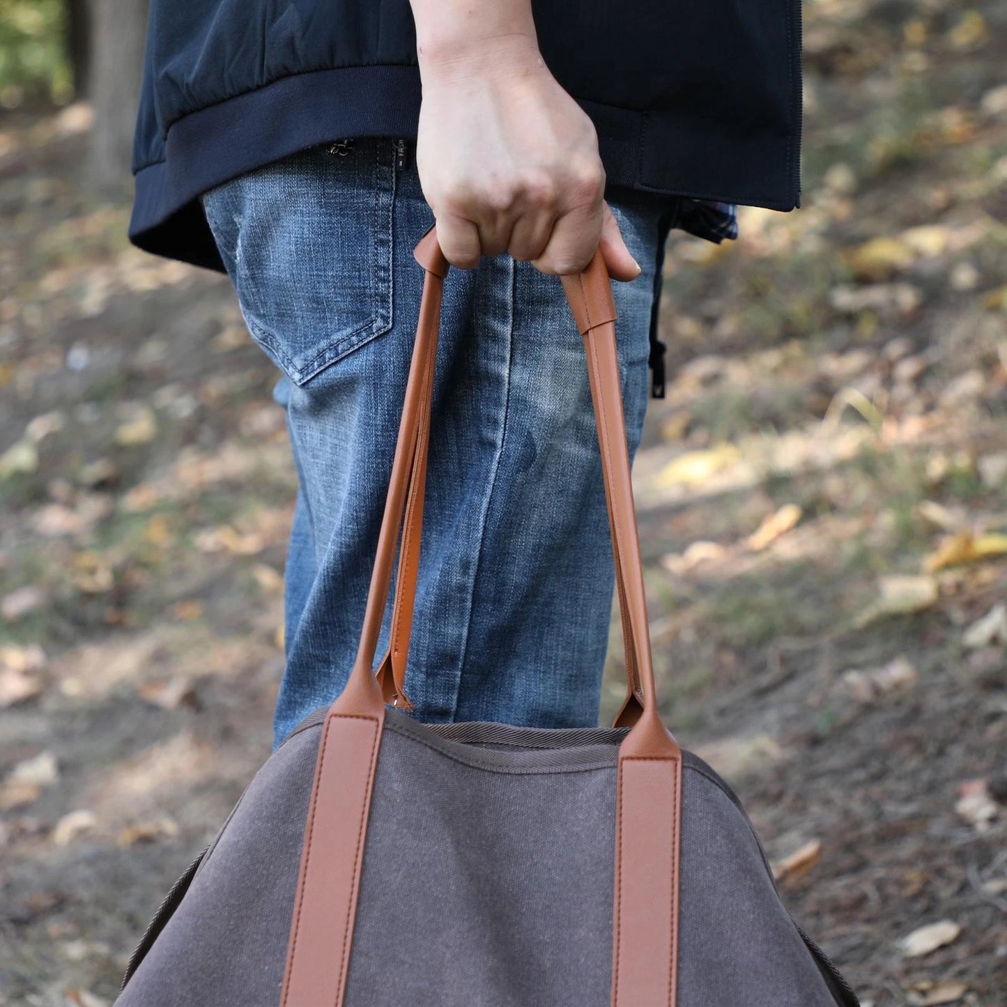 Mimosa Canvas Log Carrier Tote 98x45cm, Waterproof, Heavy Duty, Foldable, Brown