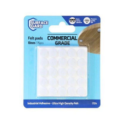 Surface Gard Latex-Infused Felt Pads 10mm White Round 75pcs for Furniture Protection