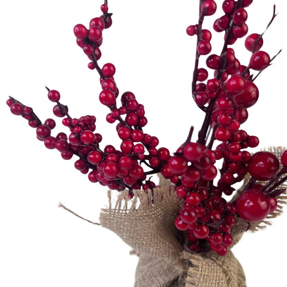 Un-Real 30cm Artificial Berry Table Decoration with Life-like Red Berries and Stable Base