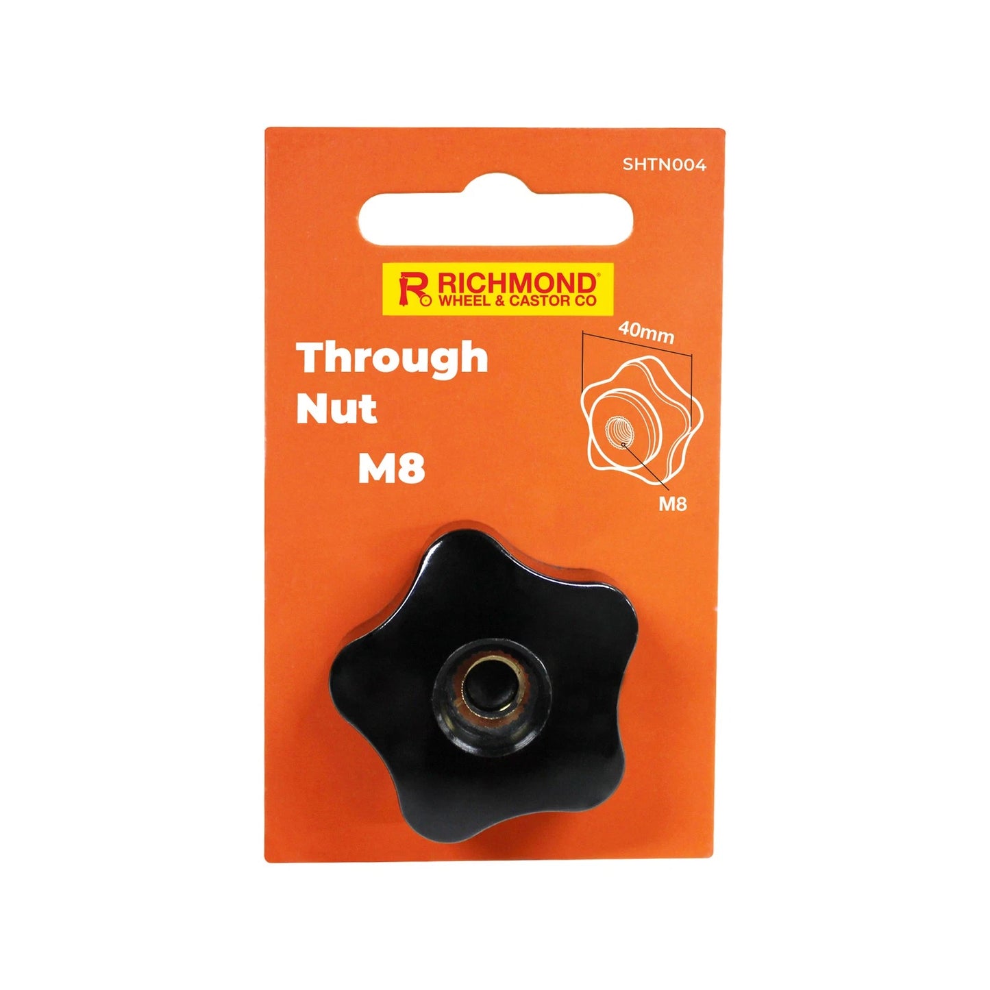 Richmond M8 Through Nut - Black Bakelite Head, Brass Insert, 5-Lobe Design