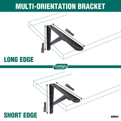 Carinya Black Light Stayed Bracket 250x200mm, Powder Coated Steel, 75kg Load Capacity