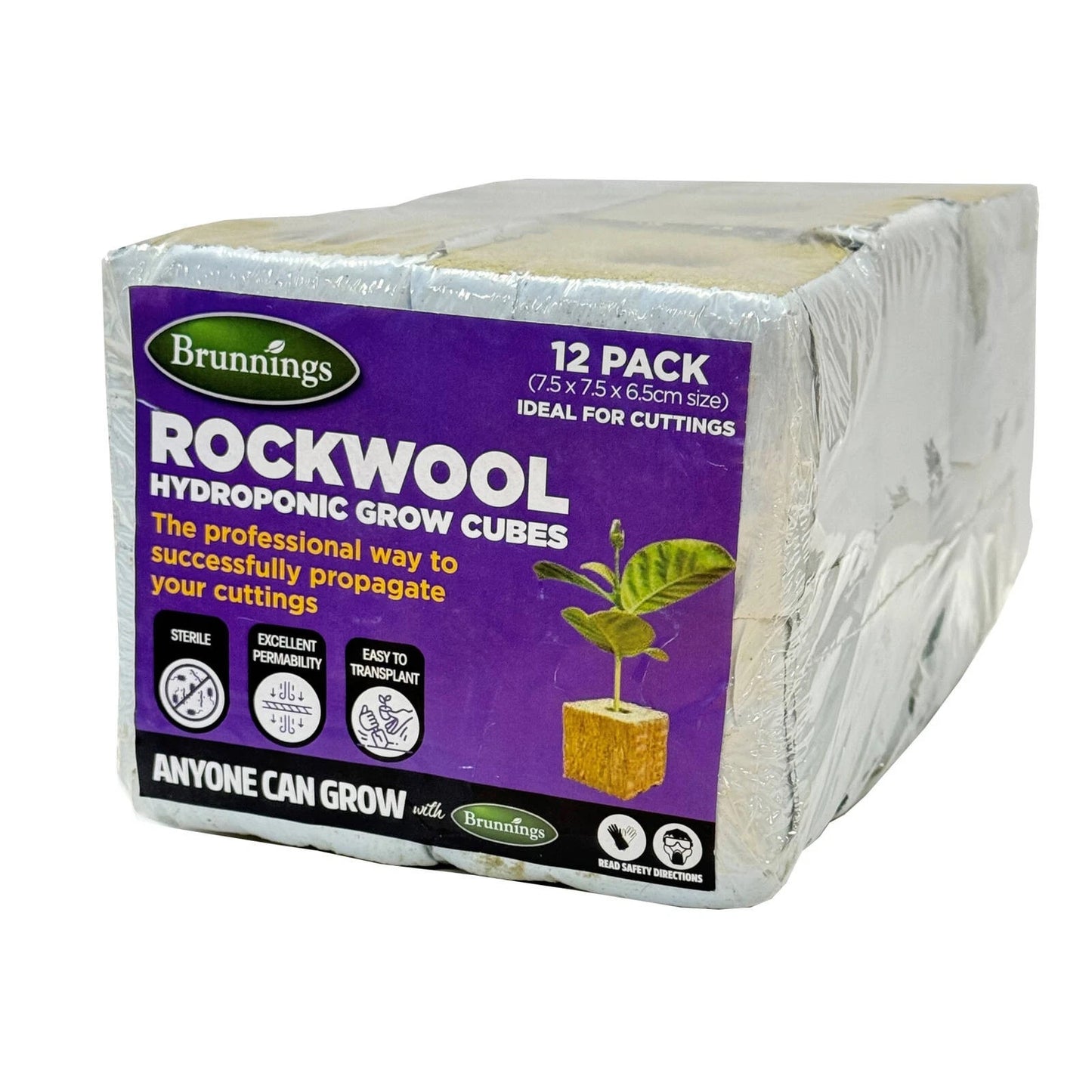 Brunnings Hydroponic Rockwool Cubes 75x75x65 - 12 Pack, Sterile & Easy Transplanting