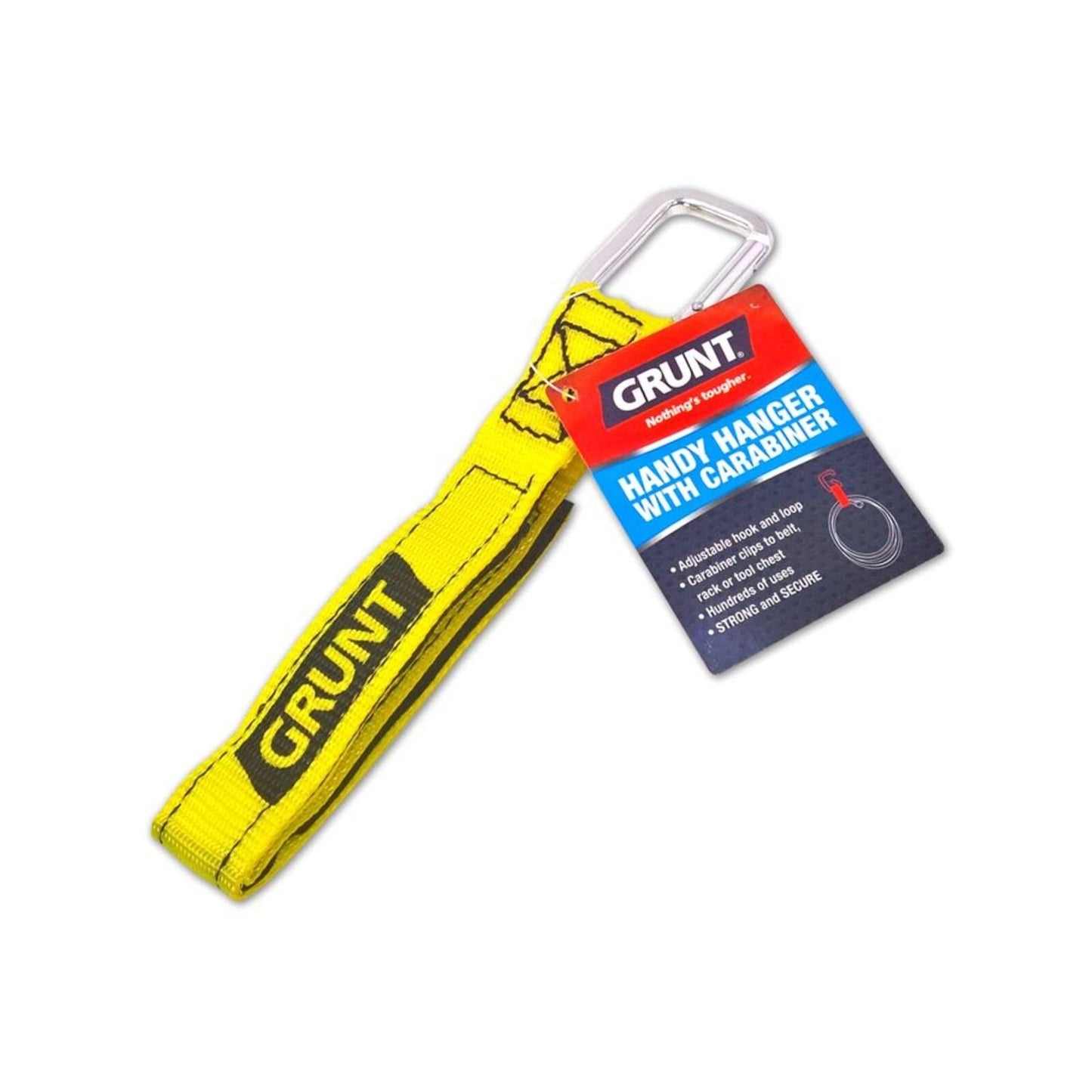 GRUNT 20cm Handy Hanger with Carabiner Clip, Adjustable Hook and Loop, 4 Colors