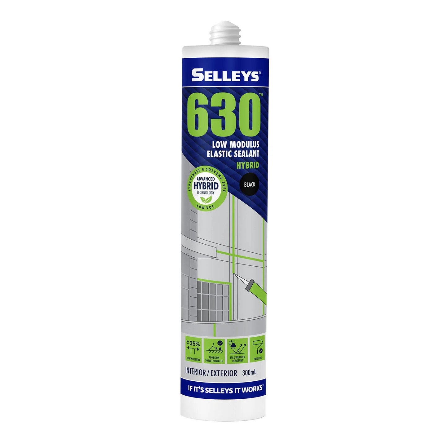 Selleys 300ml Black Flexible Sealant - Indoor/Outdoor, UV & Weather Resistant, Paintable