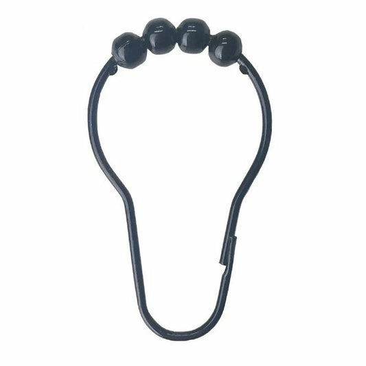Barelli Black Metal Shower Curtain Rings - Seamless Motion, Stylish Design, 12 Pack