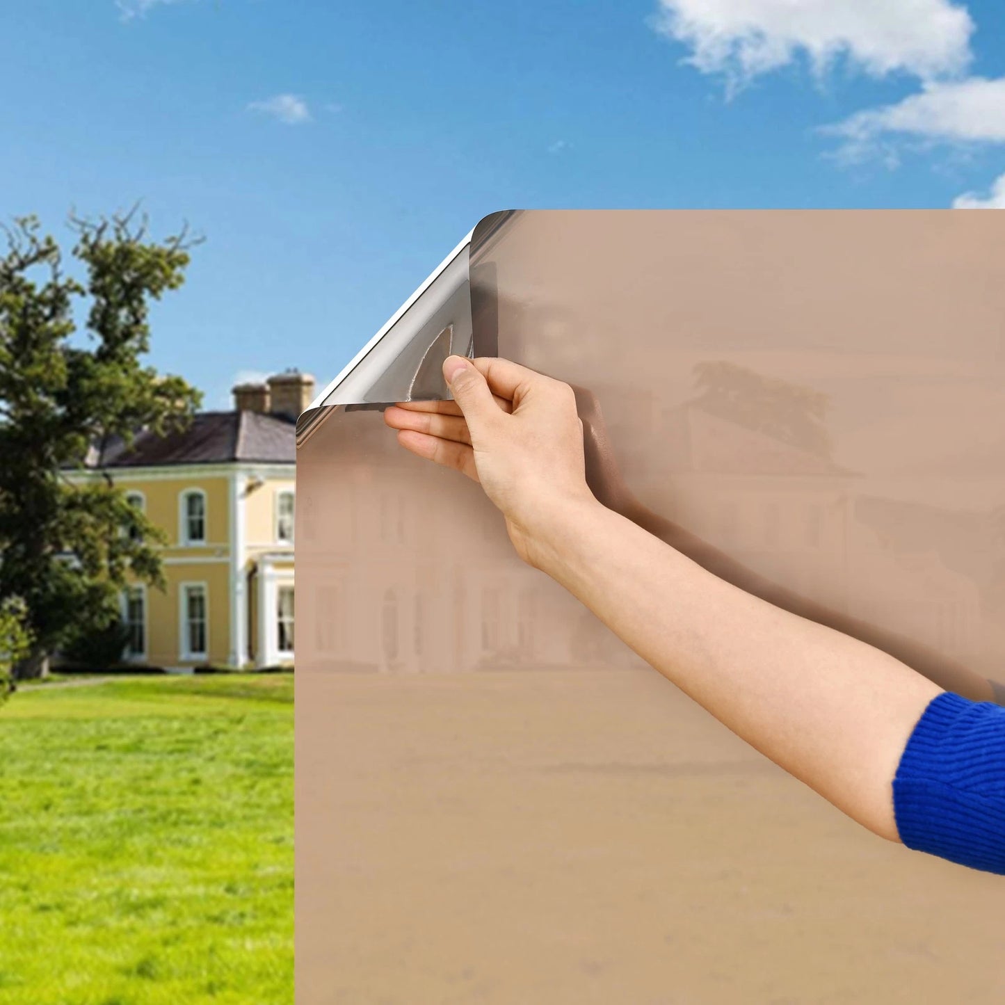 Pillar Bronze Mirror Static Window Film 0.45 x 2m - Decorative, Removable, Privacy