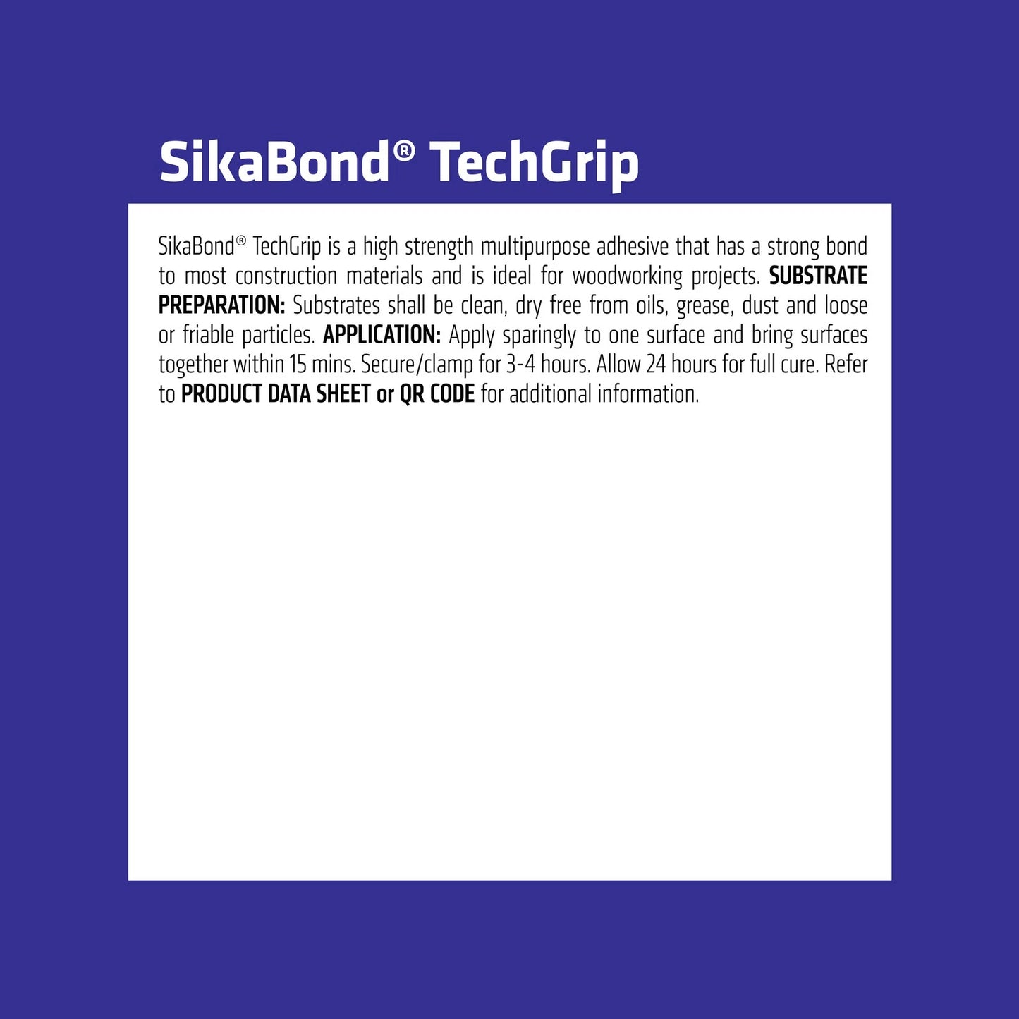 SikaBond TechGrip 125g High Strength Multi-Purpose Polyurethane Adhesive, Waterproof, Paintable